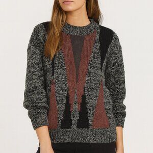 Pacific Club Vintage Sweater Black and Gray Brown w/ Leather accent